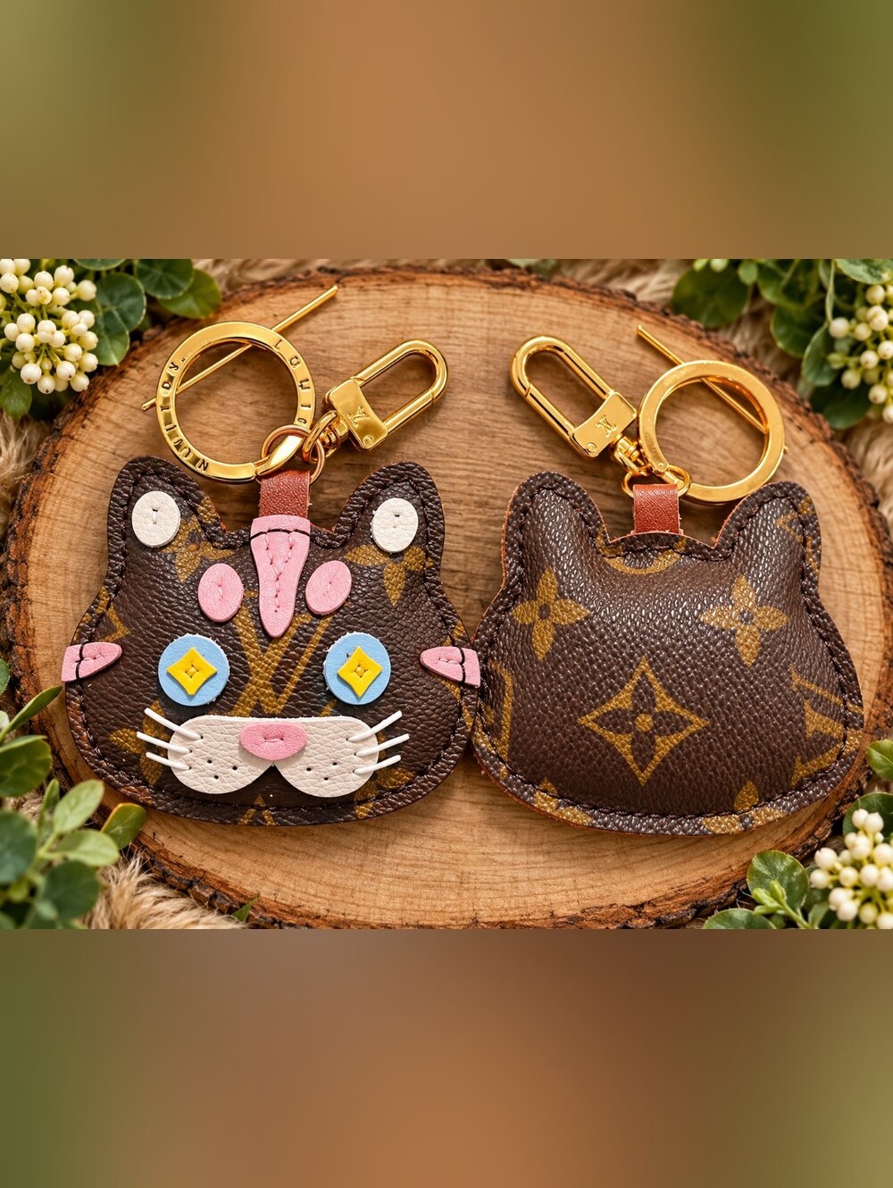NEW Louis Vuitton Brown Cat Keychain Gold Hardware